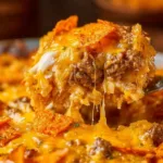 Cheesy hashbrown casserole with Doritos, a delicious comfort food recipe.