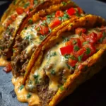 Cheesy Rotel beef tacos loaded with flavorful ground beef and cheesy goodness.