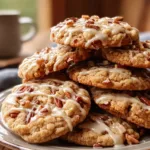 Freshly baked chewy maple pecan cookies cooling on a wire rack