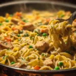 Creamy Chicken Pot Pie Pasta served in a bowl with fresh herbs