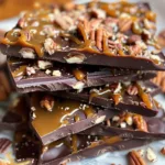 Delicious Chocolate Caramel Bark with melted chocolate and caramel layers