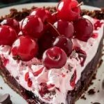 No bake Chocolate Cherry Pie with rich chocolate filling and juicy cherry topping