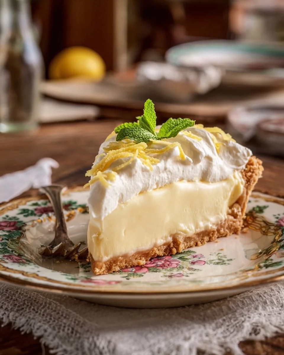 Delicious lemon icebox pie served at a church supper, showcasing a creamy lemon filling.