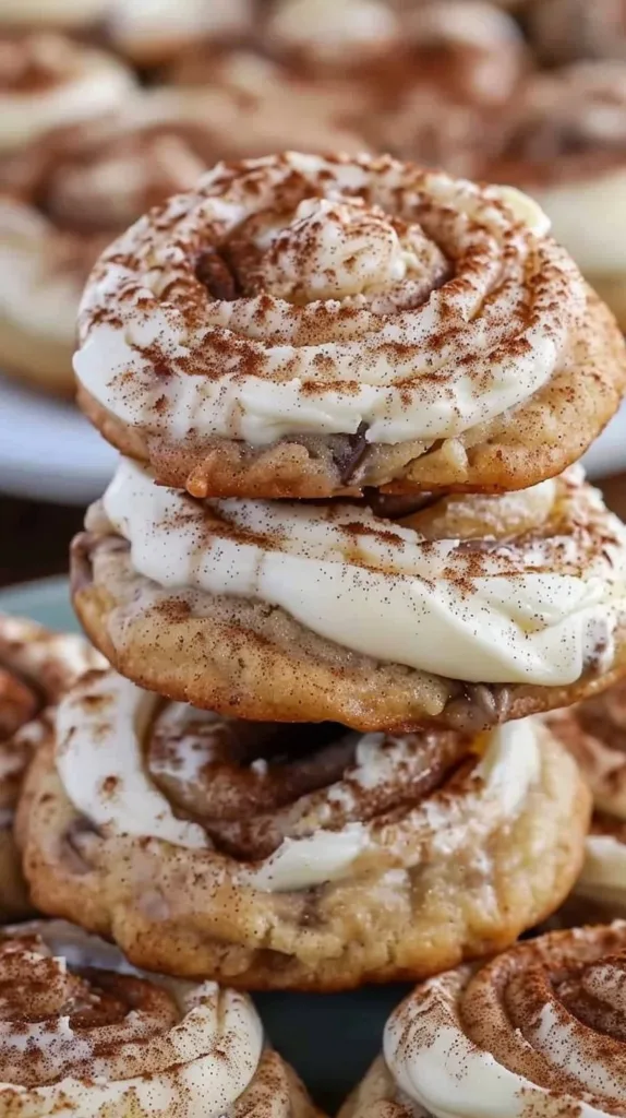 Delicious cinnamon roll cheesecake cookies with creamy cheesecake filling