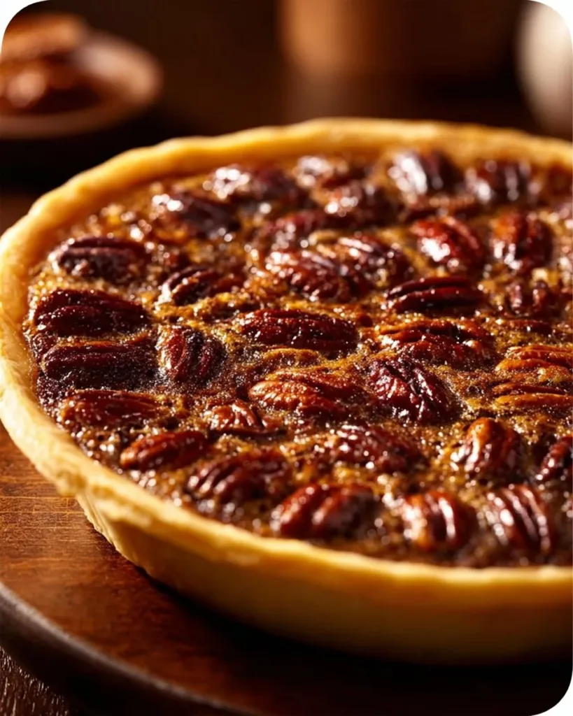 Slice of Condensed Milk Pecan Pie topped with pecans on a plate