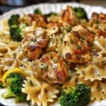 Cowboy Butter Lemon Bowtie Chicken with Broccoli dish on a plate