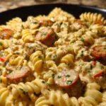 Delicious Creamy Pepper Jack Pasta with chicken and sausage in a creamy sauce