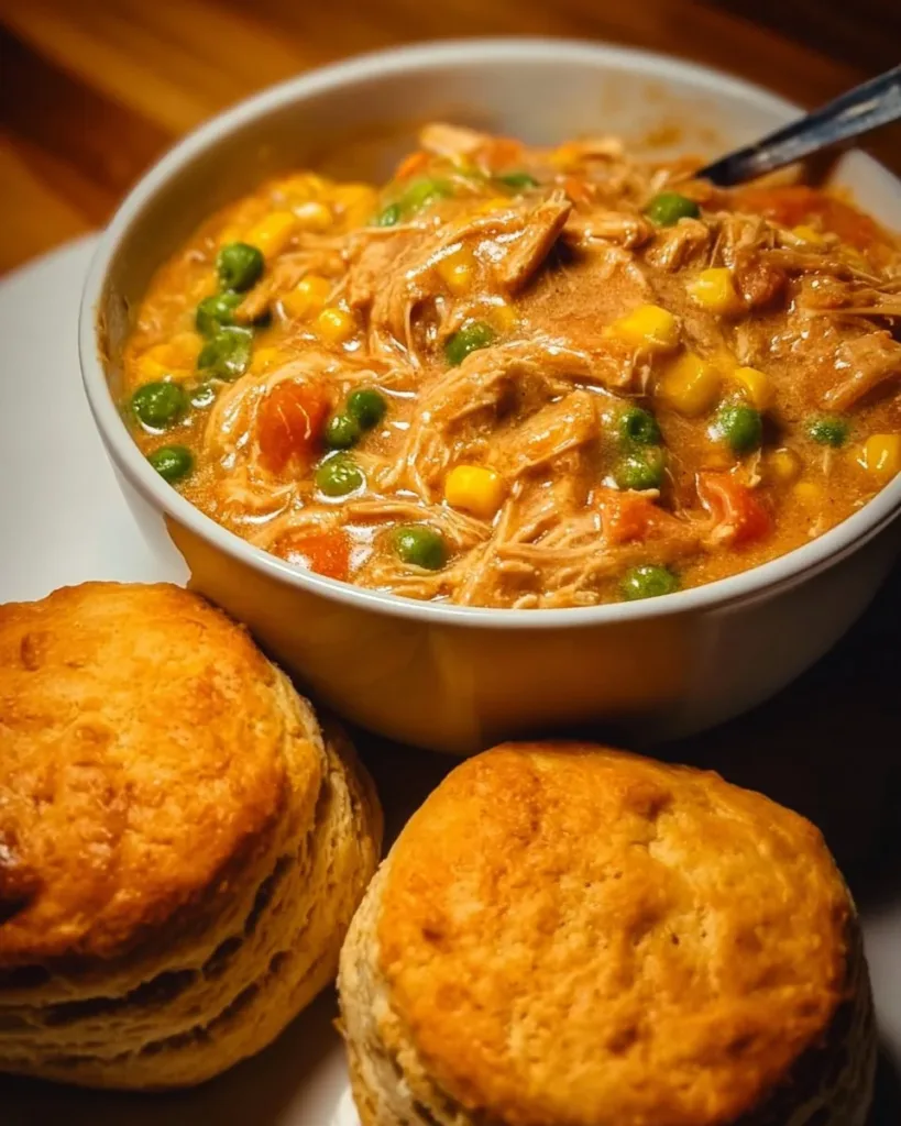 Delicious Crockpot Chicken Pot Pie Stew with chicken and vegetables