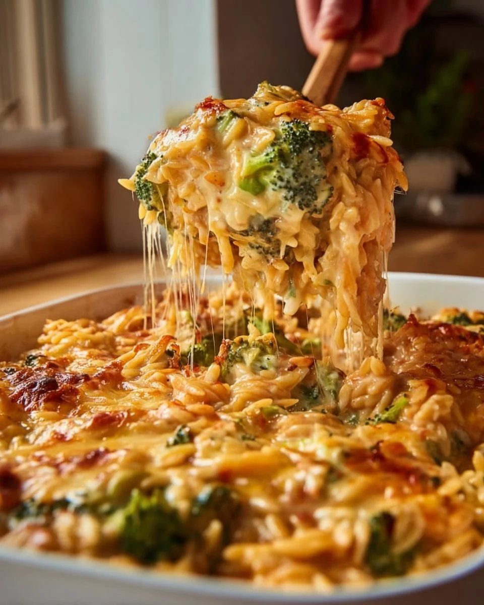 Delicious Dump & Bake Marry Me Orzo Bake served in a baking dish