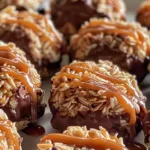 Delicious no-bake Samoa cookies topped with caramel and coconut