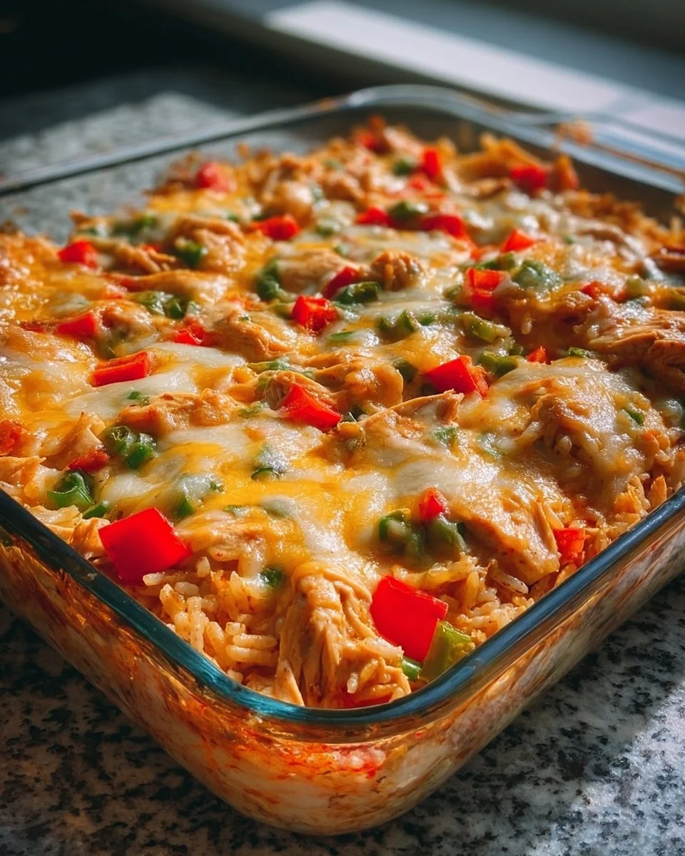 Fajita Chicken Casserole served with colorful vegetables and cheese