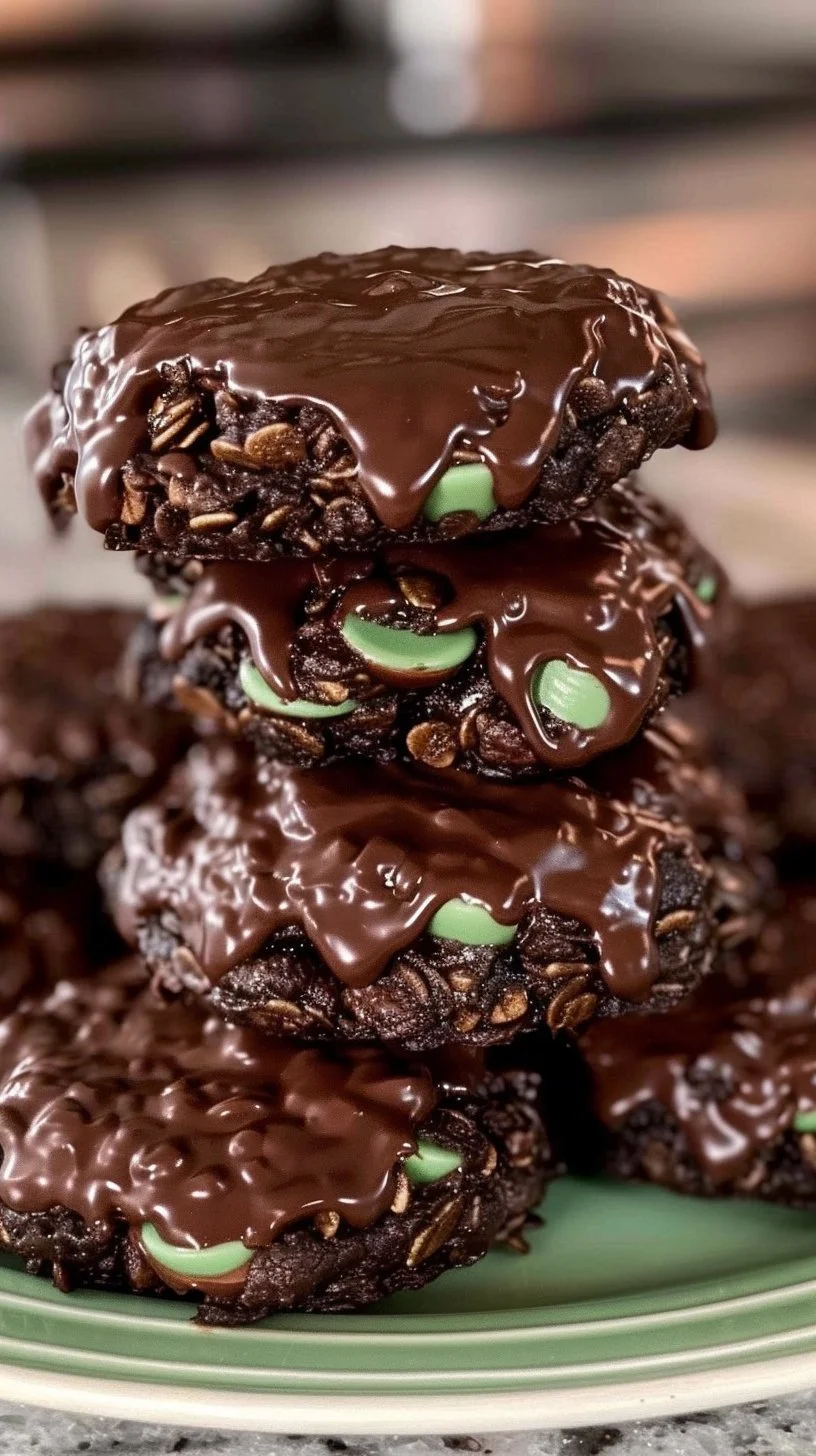 Fudgy Mint Chocolate No-Bake Cookies
