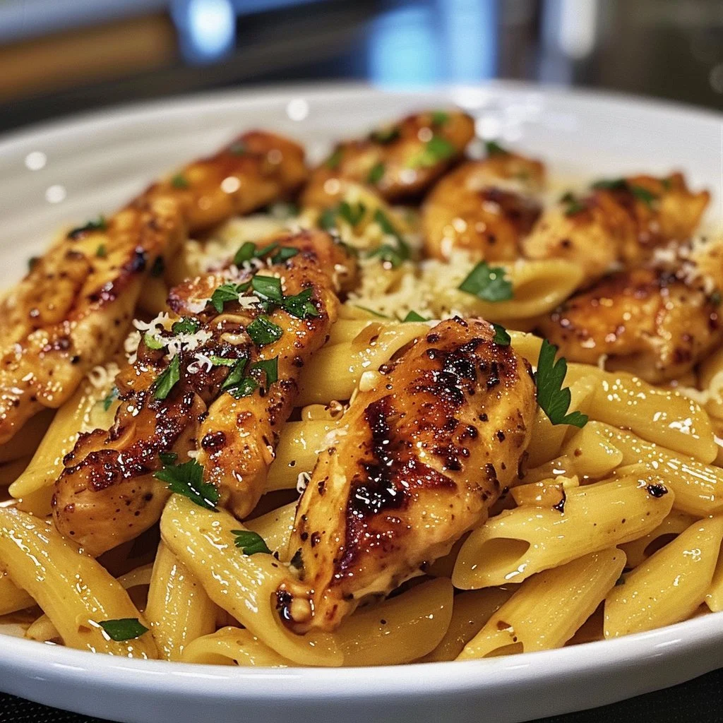 Delicious Garlic Butter Chicken Bites served atop pasta for a rich, flavorful meal.