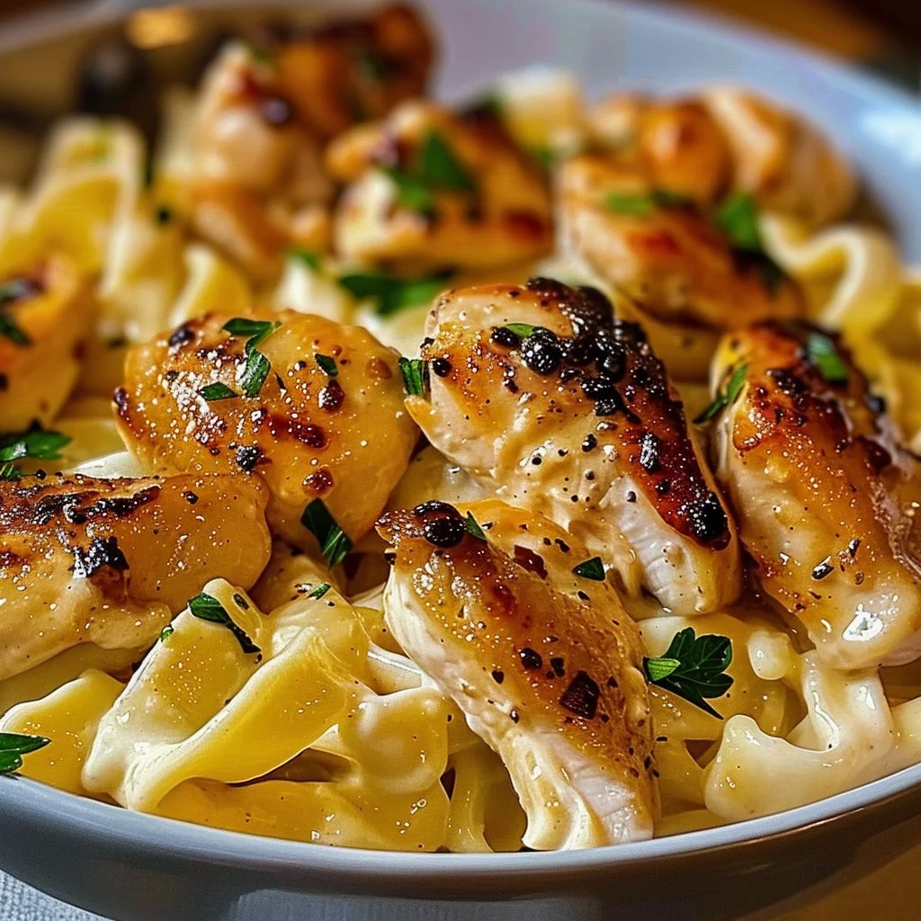 Garlic Butter Chicken Bites with Creamy Parmesan Pasta recipe