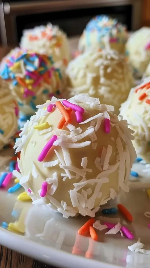 No-Bake Coconut Cream Easter Balls ready for serving