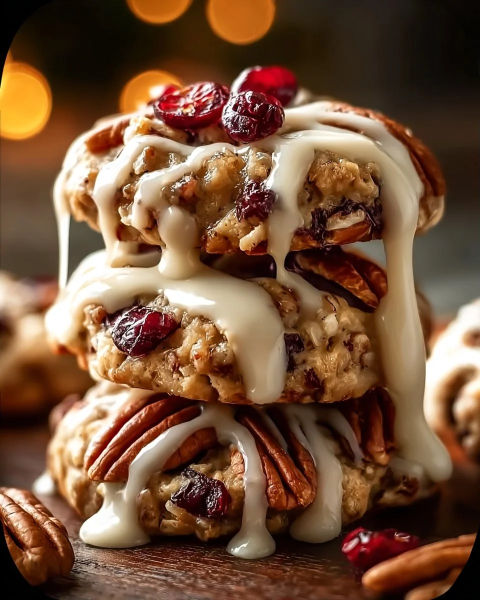 No-bake cranberry pecan cookies displayed on a white plate