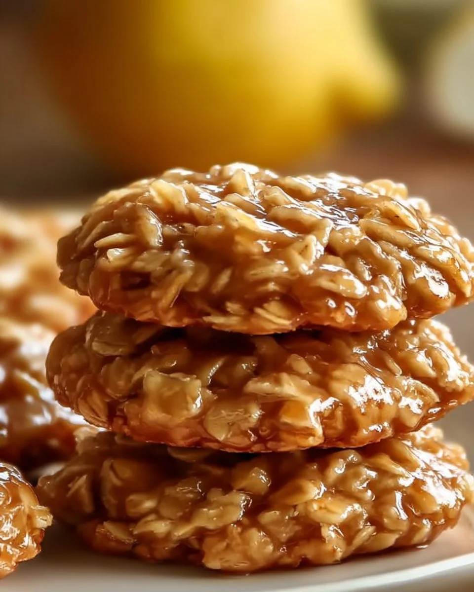No-bake lemon oat cookies on a plate with lemon slices and oats