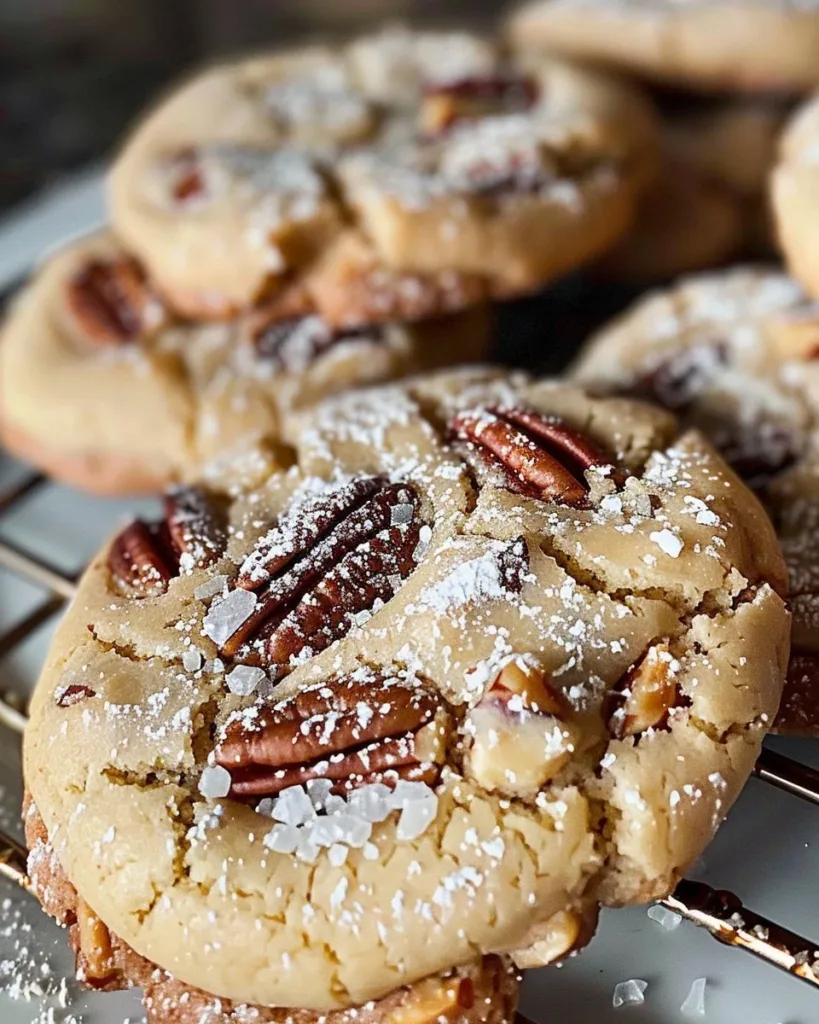 Freshly baked pecan cookies on a plate