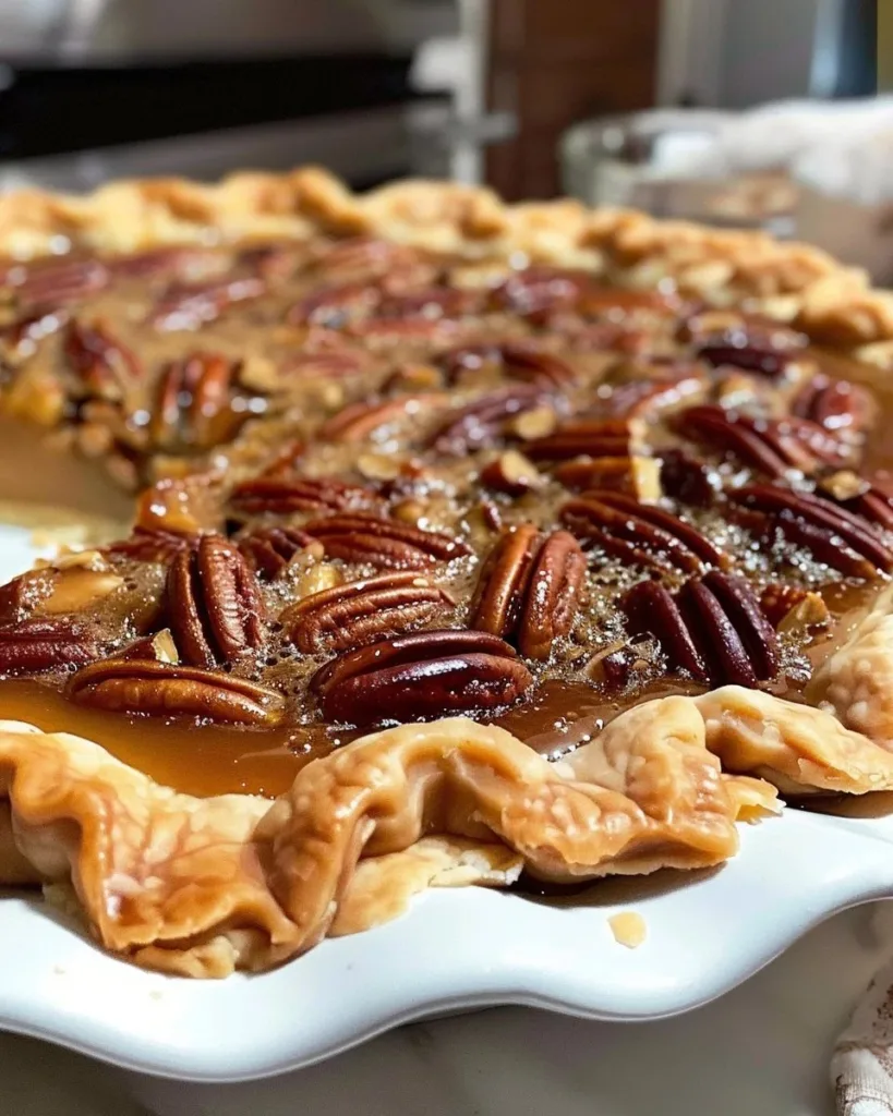 Delicious homemade pecan pie with a golden crust and rich filling