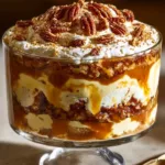 Delicious Pecan Pie Cheesecake Trifle with layers of creamy cheesecake and pecans