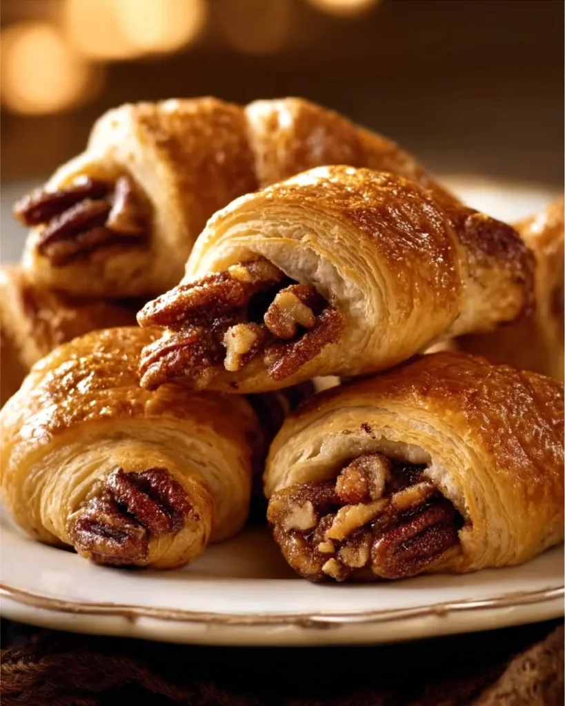 Delicious homemade Pecan Pie Crescents on a wooden table