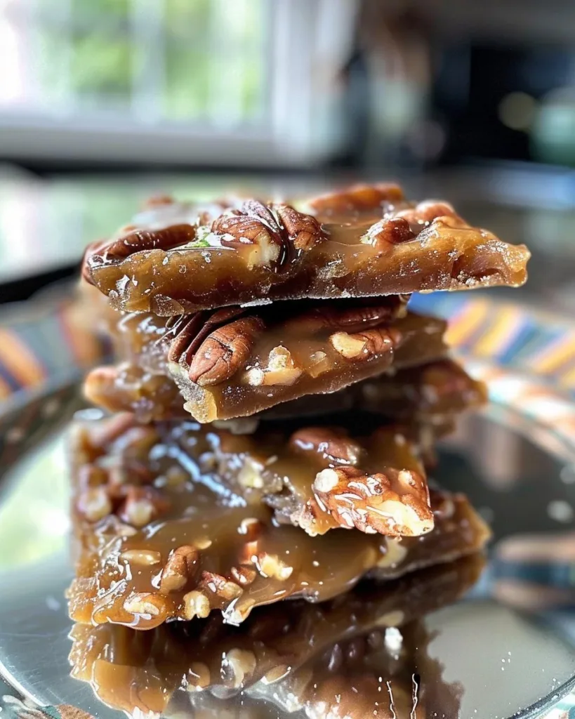 Homemade pecan praline candy with crunchy pecans and caramel