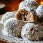 Delicious Pecan Snowball Cookies dusted with powdered sugar on a festive plate.