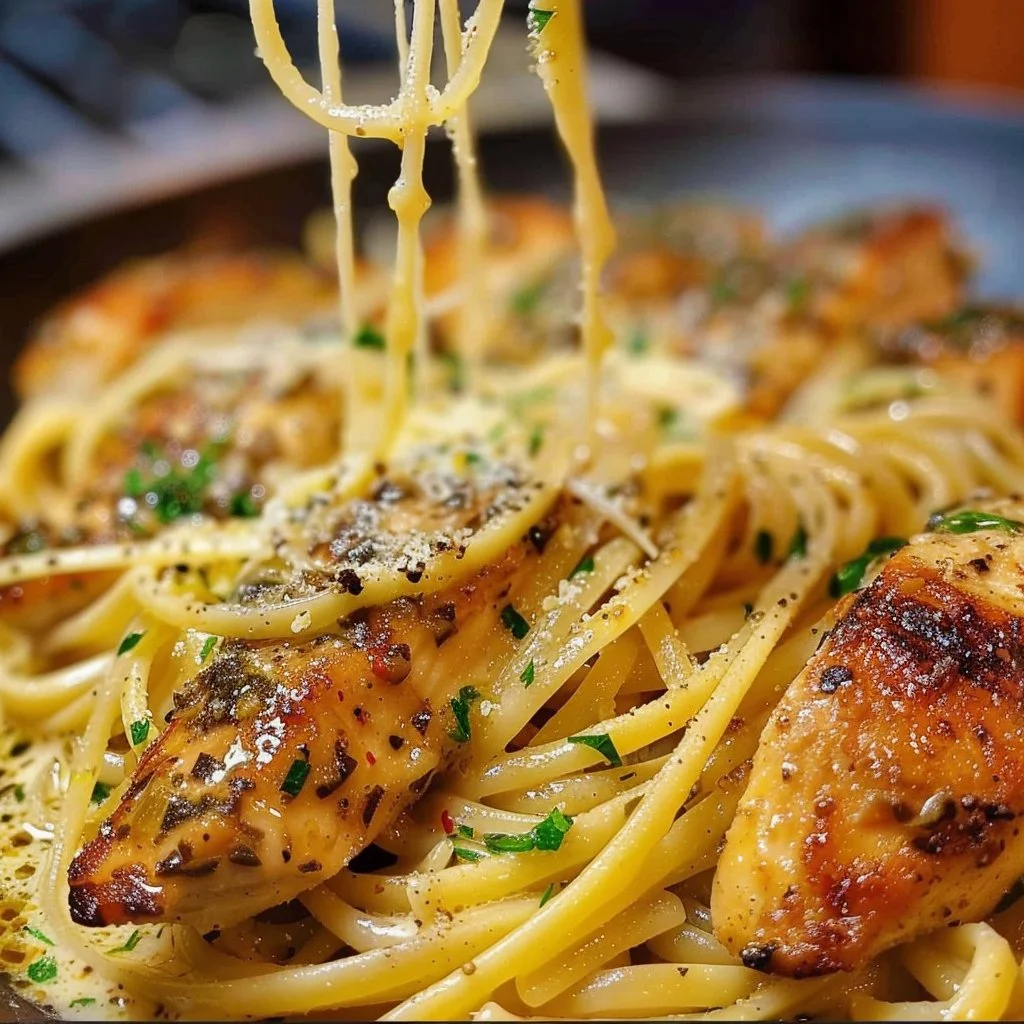 Delicious garlic butter chicken pasta served in a bowl