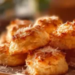 Soft and buttery milky coconut biscuits on a plate.