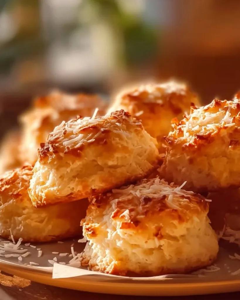 Soft and buttery milky coconut biscuits on a plate.