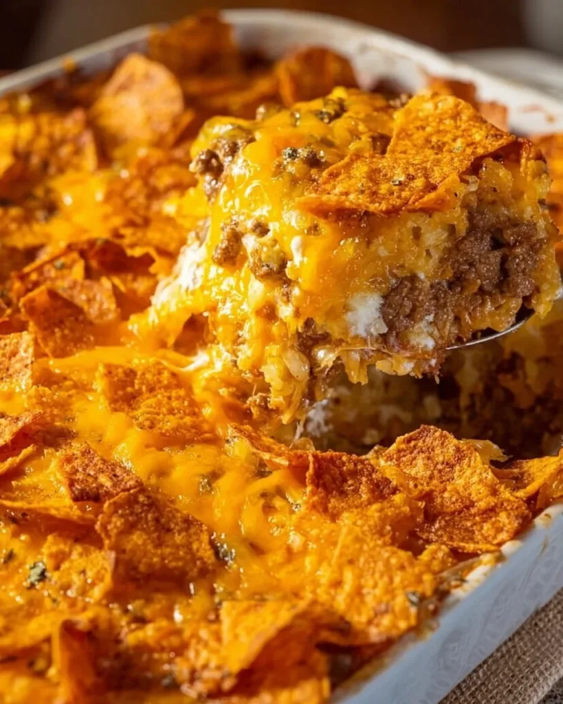 Delicious Taco Hash Brown Casserole served in a baking dish