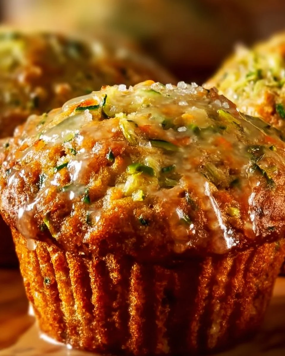 Delicious homemade zucchini carrot muffins on a wooden table