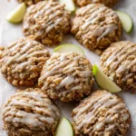 Apple oatmeal cookies with maple icing on a plate