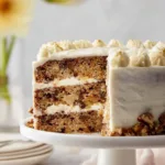 Delicious slice of Banana Pineapple Cake with cream cheese frosting on a plate