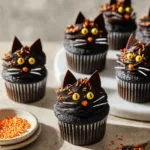 Delicious black velvet cupcakes topped with creamy frosting