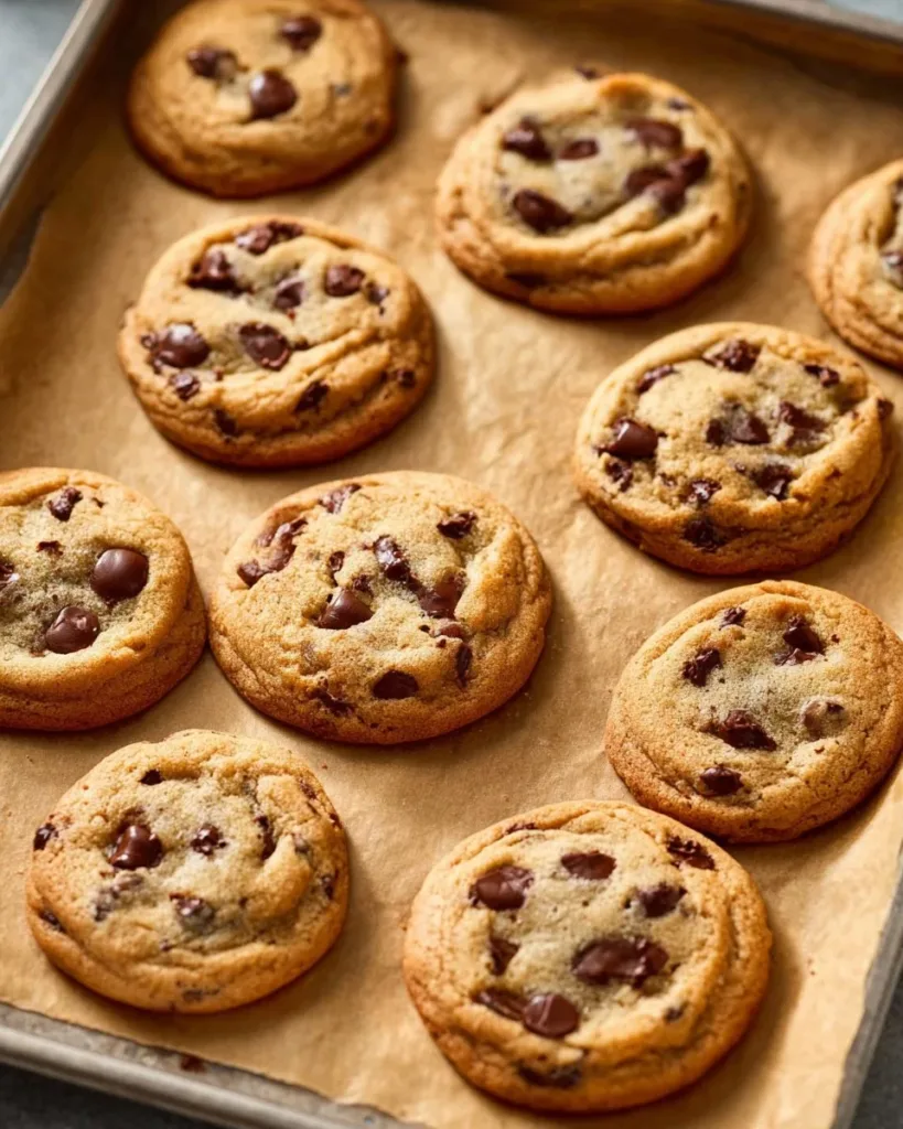 Delicious brown butter chocolate chip cookies on a cooling rack