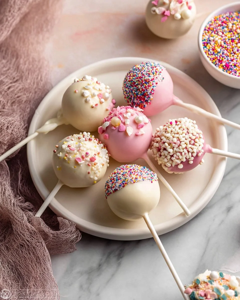 Colorful cake pops displayed on a stand for a festive celebration.