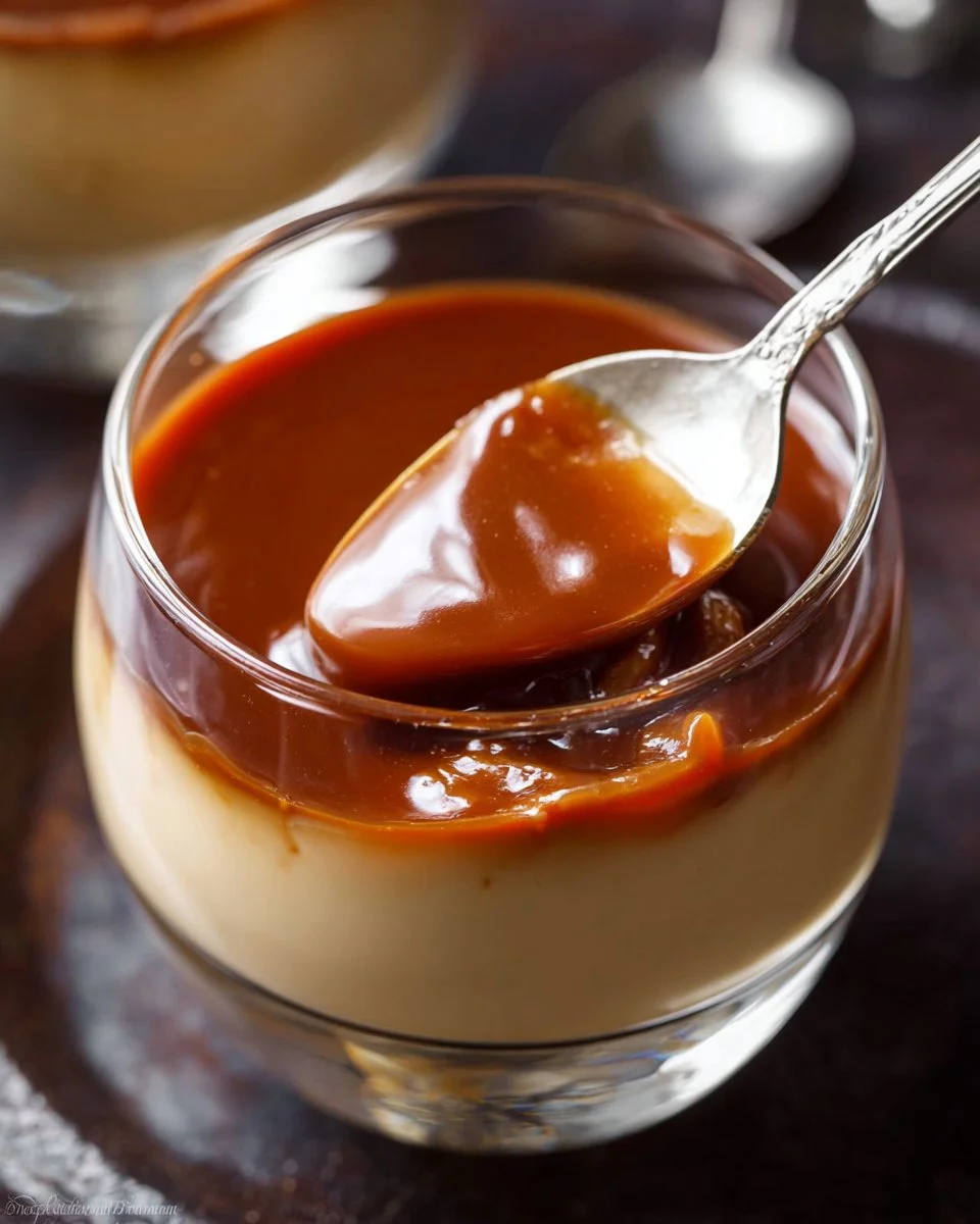 Delicious homemade caramel pudding served in a glass bowl