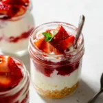 Delectable cheesecake jars filled with creamy goodness and topped with fresh fruit