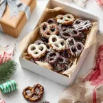 Delicious chocolate-covered pretzels drizzled with white chocolate.