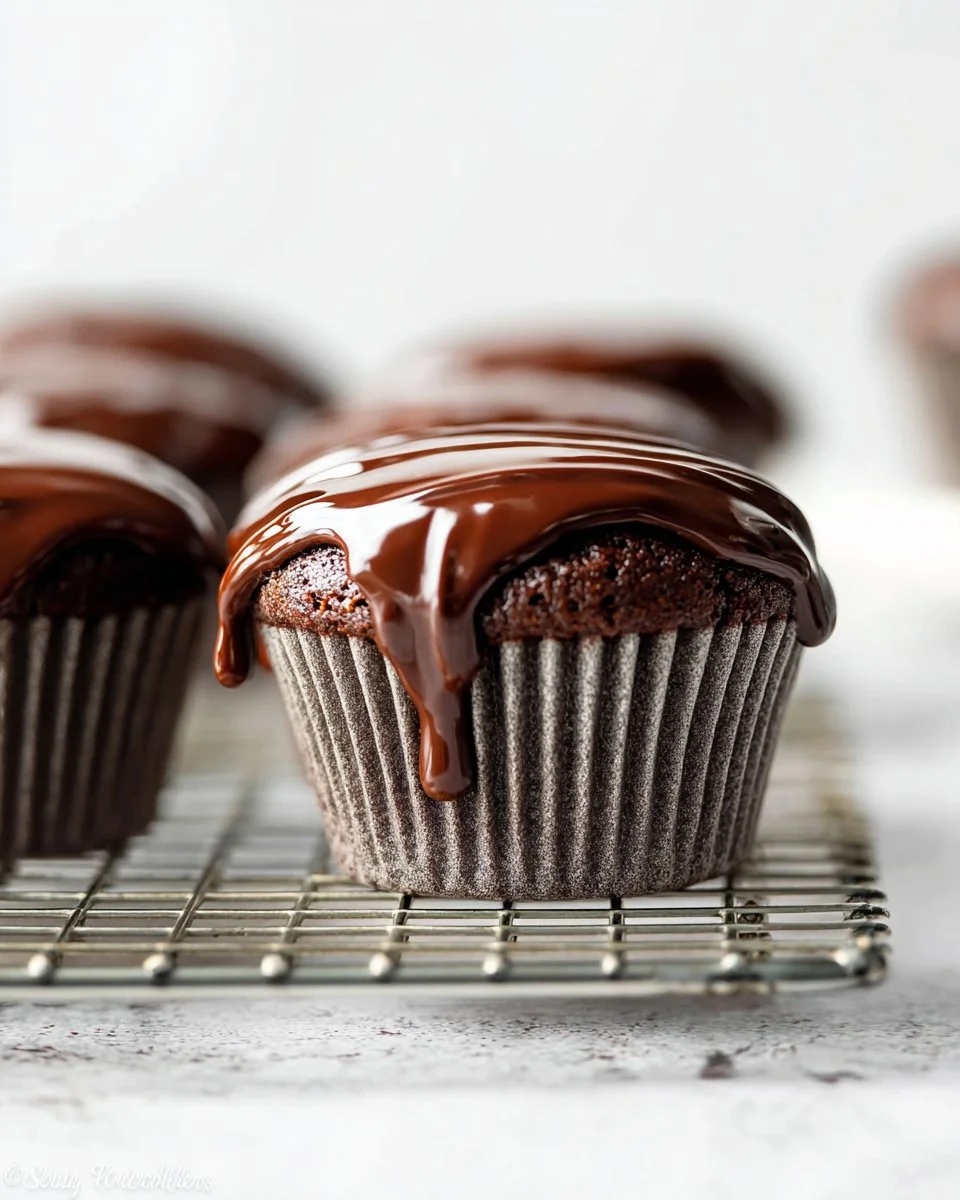 Delicious chocolate ganache draped over a decadent dessert.