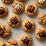 Freshly baked Chocolate Kiss Cookies topped with chocolate kisses on a baking sheet.