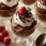 Delicious homemade chocolate mousse served in elegant dessert cups.