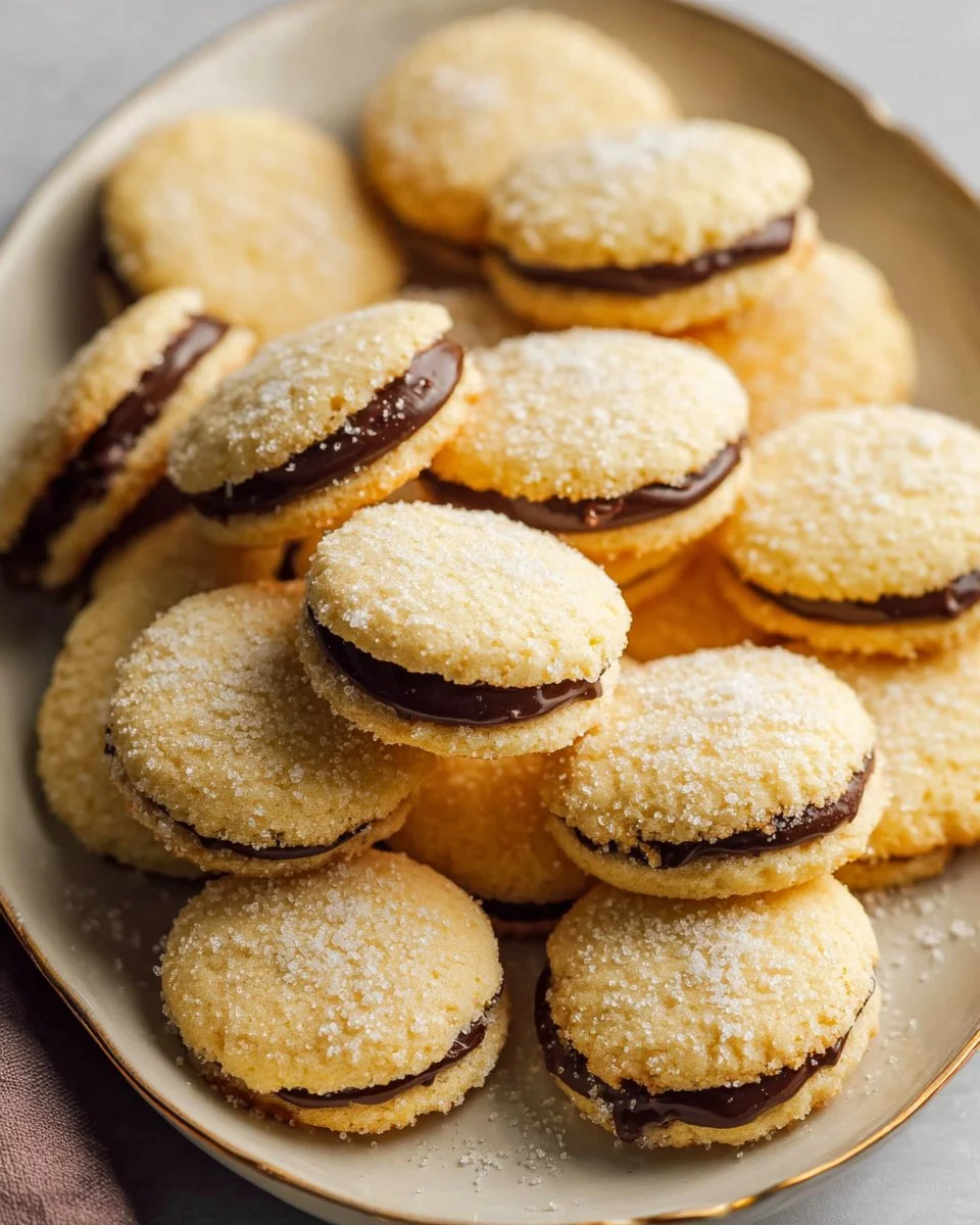 Chocolate orange butter cookies with ganache filling on a plate