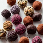 Assorted handmade chocolate truffles on a decorative plate