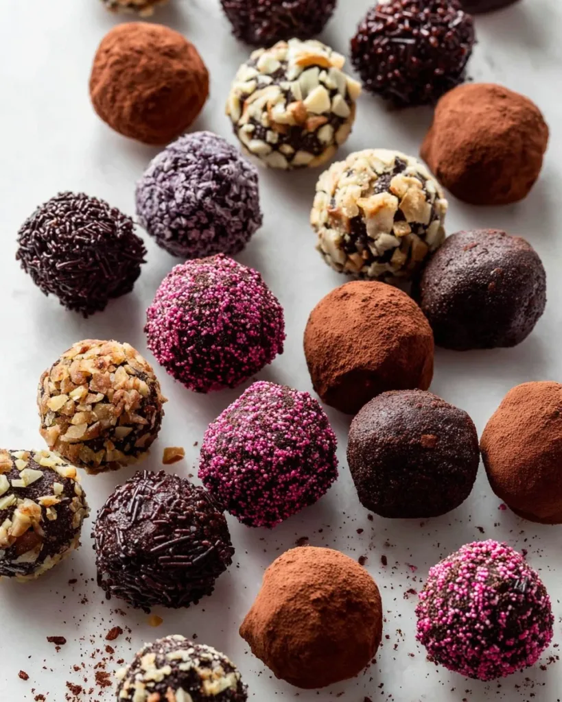 Assorted handmade chocolate truffles on a decorative plate