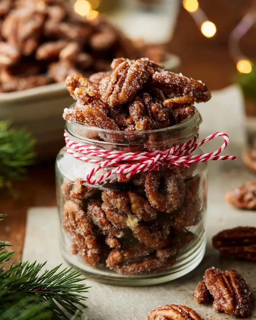 Bowl of candied cinnamon sugar pecans ready to eat
