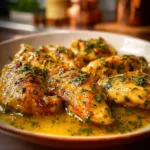 Delicious Classic Garlic Butter Chicken served with herbs and sides