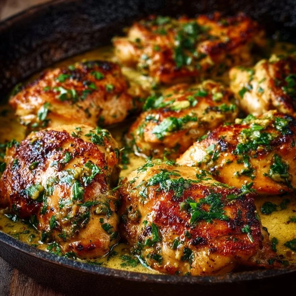 Delicious Garlic Butter Chicken garnished with herbs on a plate