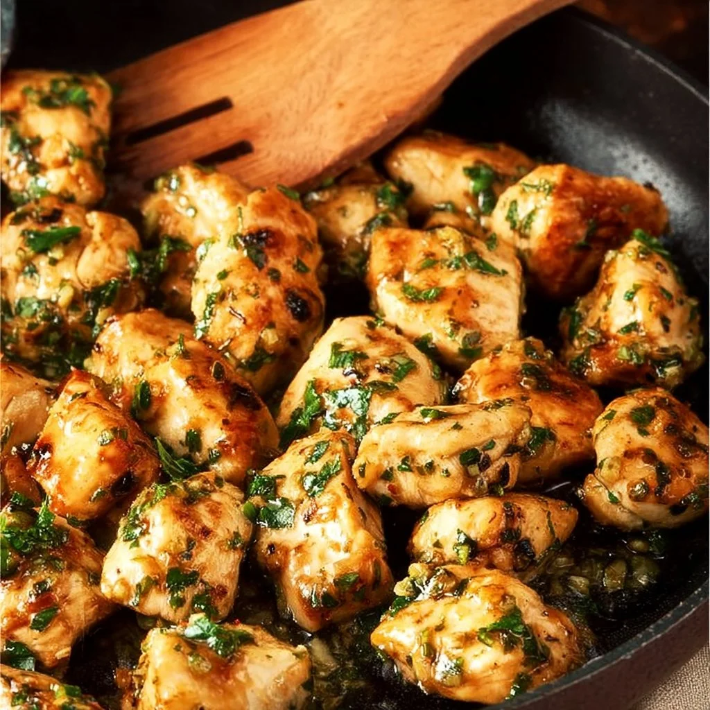 Delicious Garlic Butter Chicken Bites served on a plate
